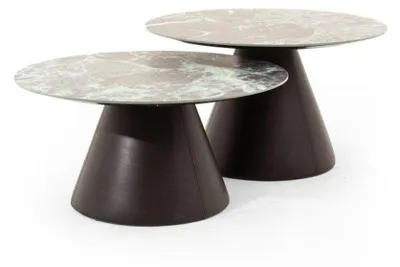 Produktbild von Stilvoller 2x Couchtische mit Porzellanplatte in braun Farbe Wohnzimmer
