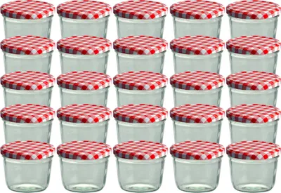 Produktbild von CAPCRO 25er Set Sturzglas 230 ml Marmeladenglas Einmachglas Einweckglas To 82 rot karierter Deckel