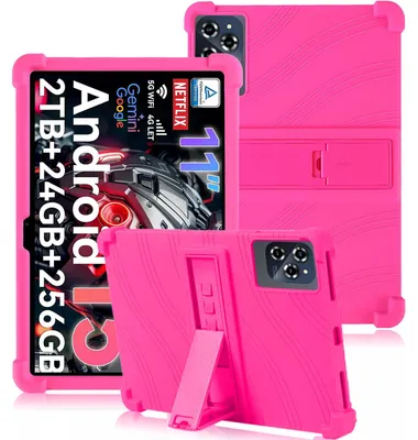 Image de Étui de protection pour tablette TABWEE T90 / TABWEE W90 11 pouces, en silicone souple résistant aux chocs, avec support intégré, couleur rose