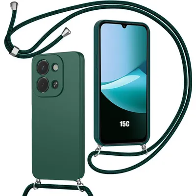 Image de Coque pour Xiaomi Redmi 15C 4G/5G, Silicone Souple Anti-Rayure Antichoc avec Cordon Vert Nuit