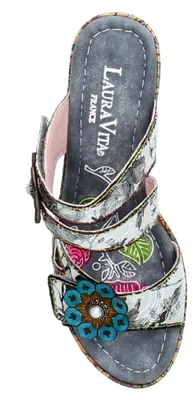 Produktbild von Laura Vita Damen Pantolette floral Ornamente Kork Plateau NELLAO 32, Größe:39 EU, Farbe:Grau
