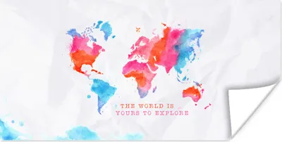Produktbild von MuchoWow® Poster Karte - Aquarellfarbe - Text - Weiß 120x60 cm - Bild