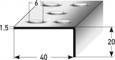 Produktbild von Treppenkante "Stilo" / Treppenkantenprofil / Winkelprofil (Größe 20 mm x 40 mm) aus Edelstahl matt, nach Rutschhemmungsklasse R12 DIN 51130, mit Prägelochung, gebohrt, von Auer Metall -Edelstahloptik-2500