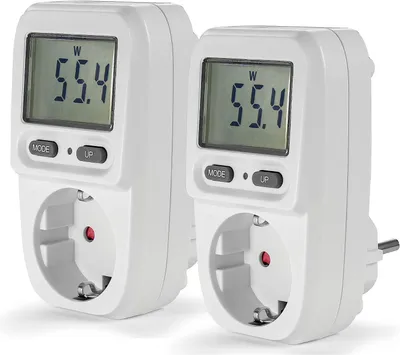 Produktbild von 2er Set Energiekostenmessgerät Steckdose mit Display - Strommesser Verbrauchsmessgerät bis 3680 Watt, Weiß