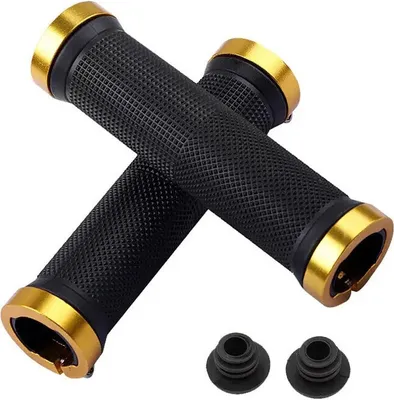 Image de Poignées de guidon de vélo ROXAR, noires, anneaux dorés