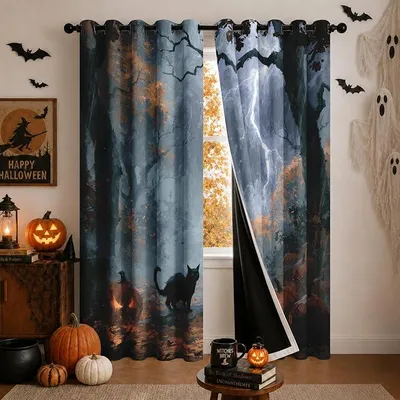 Imagen del producto de Cortina de Halloween, 260 x 140 cm, juego de 2 unidades, 95% opacidad