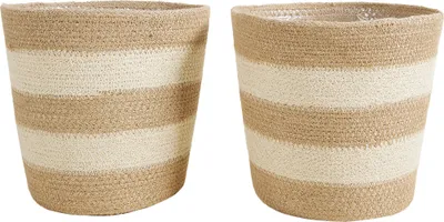 Produktbild von Bloomique - Geflochtener Blumentopf Gaby - Set mit 2 Töpfen - Beige - Jute - Korb für Pflanzen - Innen und Außen - H22x Ø21
