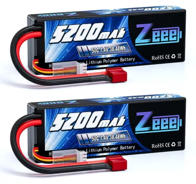 Productafbeelding van Zeee 2S LiPo accu, 5200mAh, 7,4V, 50C met T-connector (2 stuks)