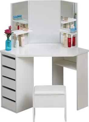 Produktbild von Kinderkammer mit 3 Spiegeln, 5 Schubladen, weiß, gebogen, mit Sitzbank, 110 x 54 x 142 cm