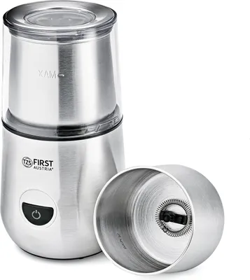 Produktbild von TZS First Austria Kaffeemühle & Milchaufschäumer 2 in 1, 100 g / 100 ml, 2 Stufen, Edelstahl, 28.000 U/min, 200 W, Druckknopfsteuerung, 1,1 kg