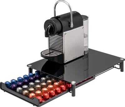 Image de bremermann Boîte à capsules de café pour 60x Nespresso, boîte à tiroirs, métal et plaque de verre, porte-capsules, distributeur de capsules env. 31 x 7 x 40,5 cm, verre noir