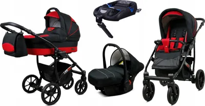 Immagine prodotto di BabyLux® Largo | Set 4in1 | Nero Rosso | Passeggino combinato | Isofix-B