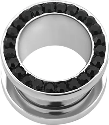 Produktbild von Tunnel Flesh Plug Edelstahl Zirkonia Kristall Strass Ohr Piercing Ohrstecker Double Flared Schraubverschluss silber-schwarz 5 mm