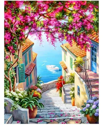 Produktbild von 5D DIY Diamant Bild Baum Meerblick 30x40cm | Diamond Painting Set Erwachsene Wanddekoration