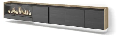 Image de Meuble tv effet bois noir et chêne 315x35x50cm cheminée effet feu XXL