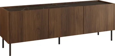Produktbild von MIRJAN24 TV-Lowboard Tewos 144, TV-Schrank mit drei Drehtüren, Schwarze Metallfüße (Farbe: Nuss Warmia / Nuss Warmia + Marmor Schwarz)