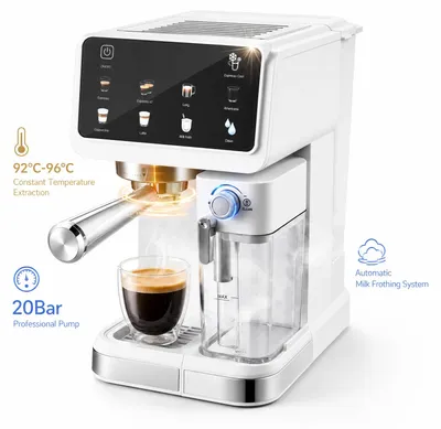 Produktbild von Espressomaschine - Italienischer Stil - 20 bar Druck - 1,5-l-Wassertank - Touchscreen - Automatischer Milchaufschäumer - 6 Kaffeeprogramme - Für Zuhause