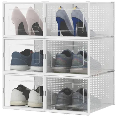 6 stapelbare Schuhboxen transparent, 35x25x19 cm, Aufbewahrung