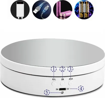 Produktbild von Rotierender Präsentationsständer, elektrisch, 3 Geschwindigkeitsstufen, 360-Grad-Drehteller für Schmuck, kurzes Video, weiß, mit Spiegeloberfläche