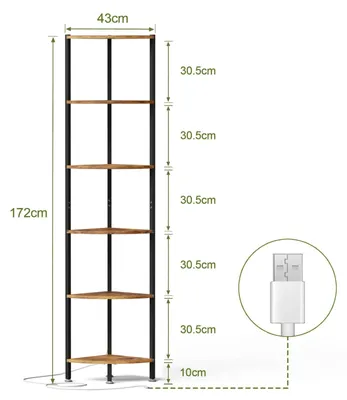 Produktbild von Eckregal Bücherregal - 6-stöckiges Regal - Verstellbare LED-Beleuchtung - Stauraum 30 x 30 x 172 cm - Holzrahmen - Braun
