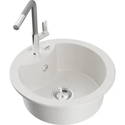 Obrázek produktu pro Mexen Diego 1-miskový granitový dřez s kuchyňskou baterií Flora, Bílá - 6512-20-670401-06