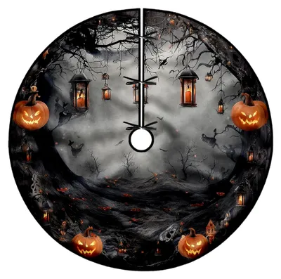 Produktbild von Kürbisbaumrock für Halloween, wiederverwendbar, schwarzer Samt, 91,4 cm