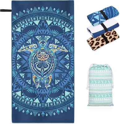 Immagine prodotto di Asciugamano da spiaggia in microfibra XXL, ad asciugatura rapida, dimensioni 200 x 100 cm, con motivo tartaruga, ideale per i viaggi