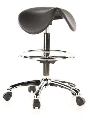Sattelhocker schwarz, ergonomisch, mit Fußring, 85x62x62 cm