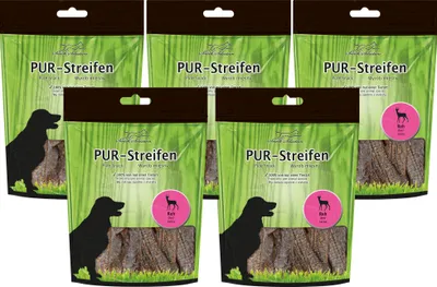Produktbild von 5x100g Schecker PUR Streifen Reh - Kausnack für Hunde von einer Tierart - getreidefrei