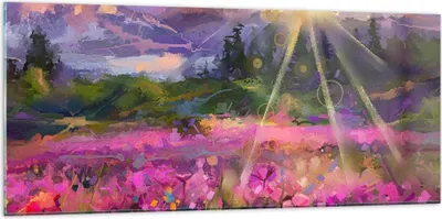Produktbild von Bilder auf glas - Berge Blumen Blumen - 120x50cm - Glasbilder - Wandbilder - Kunstdruck - zum Aufhängen bereit - Wanddekoration aus Glas - Glas Bilder - Wandbild auf Glas - Einteilig - GAB120x50-4029