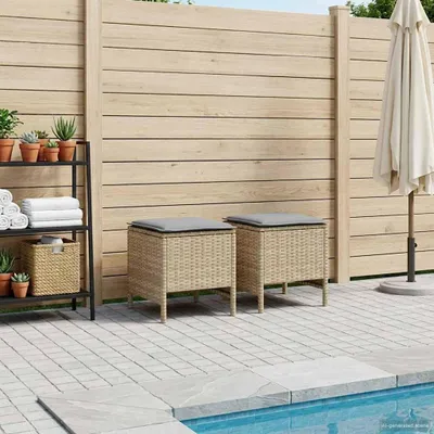 Produktbild von Garten-Fußhocker 2 Stück Beige und Hellgrau 38 x 38 x 45 cm - Gartenstühle DE1006