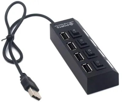 Image de CHPN - Hub - Hub - Port USB - 4 ports - USB 2.0 - HUB - Noir - Universel - Avec bouton marche/arrêt pour chaque port