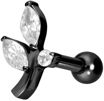 Produktbild von Ohrpiercing Titan Ohrpiercing mit Innengewinde KRISTALLZWEIG Schwarz Stablänge: 8mm