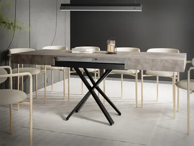 Produktbild von Couchtisch Höhenverstellbar und Ausziehbar Cavetta X - Wohnzimmertisch Esstisch Multifunktionstisch 120-200/80/27-76 cm Beton-Optik Dunkelgrau