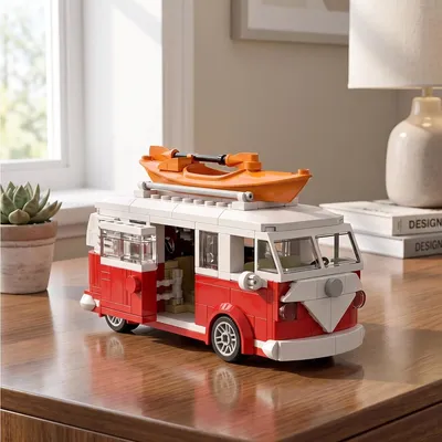 Produktbild von Camper Van T1 Klemmbaustein Bausatz MOC Reisebus Wohnmobil Fahrzeug Bauset Geschenk Urlaub Kompatibel