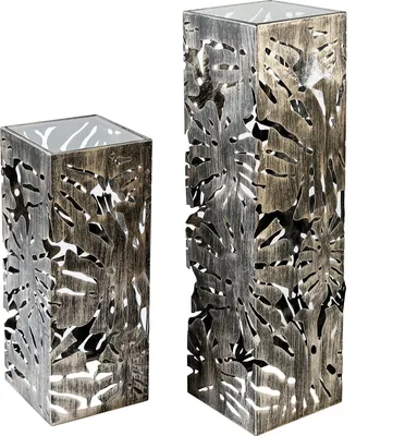 Zdjęcie produktu dla Gilde Säule, "Flora", Blattmotiv, Glas, Metall, bronzefarben, VE 1, L. 27 cm, B. 27 cm, H. 70 cm 74815