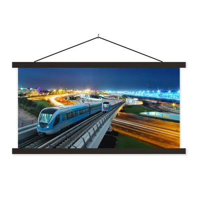 Produktbild von MuchoWow® Textilposter Zug am Abend 120x60 cm mit schwarzem Rahmen - Dekoration Schlafzimmer