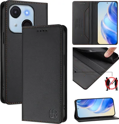Produktbild von Lederhülle für itel A50C Hülle Flip Brieftasche Kartenfächern Ständer Schutzhülle Schwarz