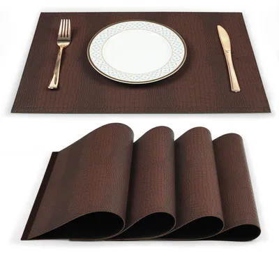 Tischset-Set 4er, Kunstleder, Krokodillederstruktur, 45x30 cm, braun
