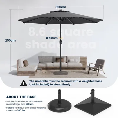 Produktbild von Sonnenschirm 350 cm, rund, mit LED Beleuchtung Gartenschirm, Sonnenschutz UPF 50+, knickbar, für Garten, Terrasse, ohne Ständer