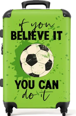 Obrázek produktu pro NoBoringSuitcases.com® Large Suitcase - Quotes - "If you believe in it, you can do it" - Football - Green - Vintage - Combination lock TSA - Hard shell trolley 4 wheels - 72 litrů - Travel case - 66 cmKufr Medium 67x43x25 cm, 72L,