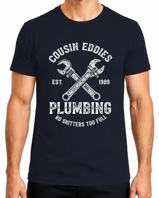 Imagen del producto de Camiseta para hombre, color azul marino, de la marca "Cousin Eddies Plumbing", modelo "No Shitters Klempner", talla M