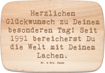 Produktbild von Mr. & Mrs. Panda Schneidebrett Holz Spruch 1991 Geburtstag - Transparent - Geschenk, jausenbrett, Frühstücksbrettchen, Geburtstagsgeschenk, schneidbrett, Alter, Holzbrett