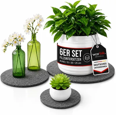 Imagen del producto de Posavasos de fieltro, redondos, juego de 6 unidades, diámetro de 6 a 25 cm, para jarrones y plantas