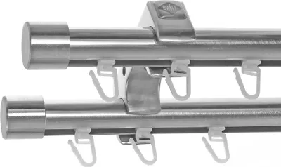 Produktbild von Innenlauf Edelstahl Look Gardinenschiene Gardinenstange 20mm Deckenträger 2-läufig mit Kappe D60 E30E30 II