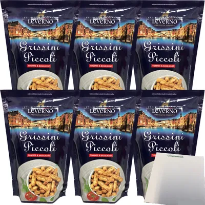 Produktbild von Leverno Grissini Piccoli Tomate & Basilikum 6er Pack (6x100g Packung) + usy Block