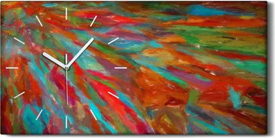 Produktbild von Wohnzimmer-Bild Leinwand Uhr Geräuschlos 60x30 Malerei Abstrakte Kunst Bunt - weiße Hände