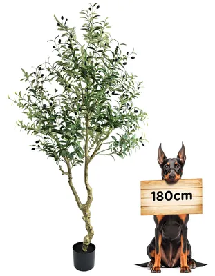 Produktbild von Künstlicher Olivenbaum, 180 cm, realistische Pflanze, üppige künstliche Pflanze, Olivenbaum-Dekoration, künstlicher Baum für Wohnzimmer, Schlafzimmer, Büro