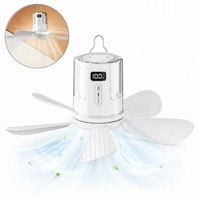 Produktbild von Camping Deckenventilator Akku 10800mAh LED Licht, tragbarer Zelt Ventilator mit Fernbedienung