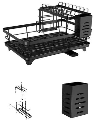 Image de Étagère à vaisselle, avec plateau égouttoir amovible, design gain de place, 2 niveaux